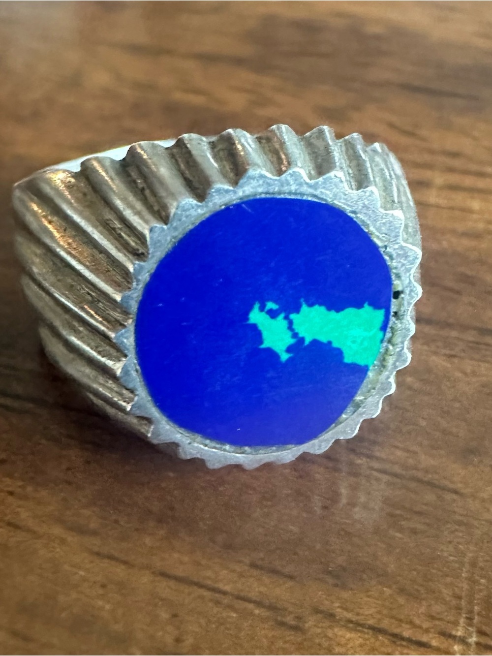 Lapis Lazuli Blue and Teal Men's Signet Ring – Classic Silver Tone
